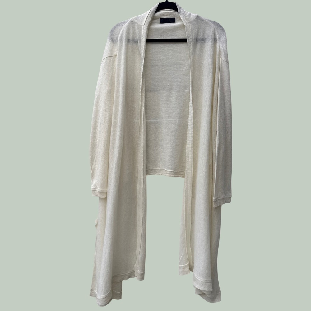 Moyuru Cream White Longline Open Front Cardigan Linen Cotton Duster Jacket